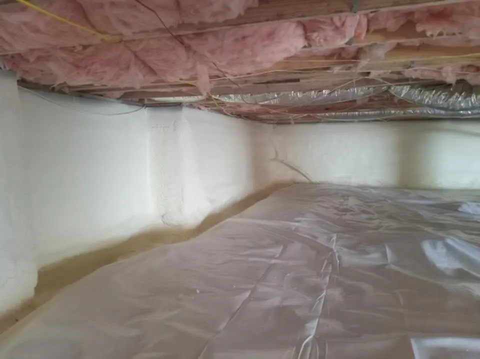 Crawl space encapsulation with closed-cell spray foam for Commercial Roof Restoration in Madison Heights